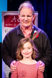 Lily presents award to Michael Morpurgo